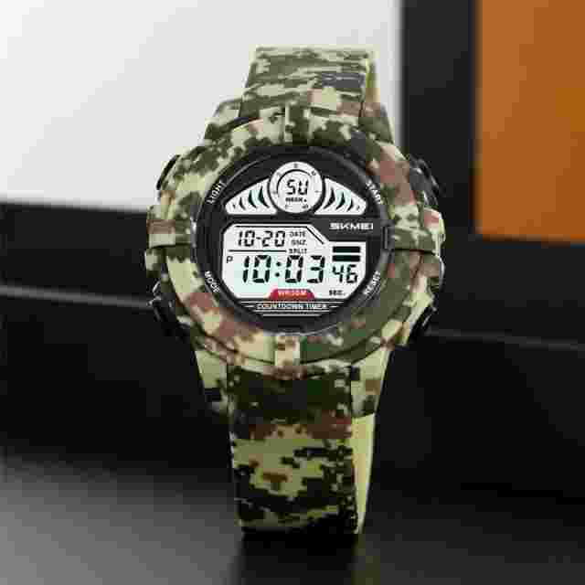 SKMEI Men Sport Watch Digital LED Wristwatch Military Camouflage Green Boy Watch