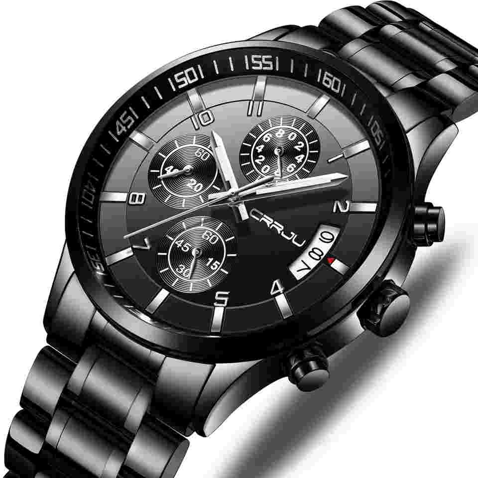 Men's Black Watch Fashion Business Chronograph Quartz Wristwatches,Luxury Sta...