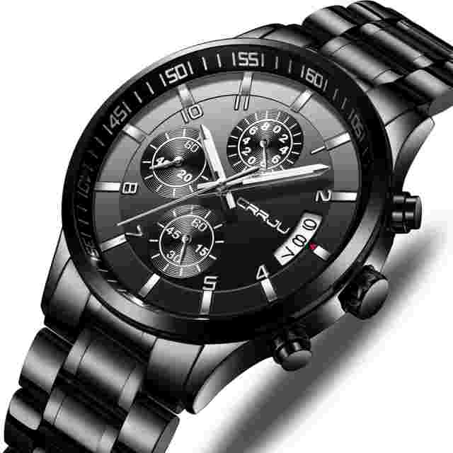 Men's Black Watch Fashion Business Chronograph Quartz Wristwatches,Luxury Sta...