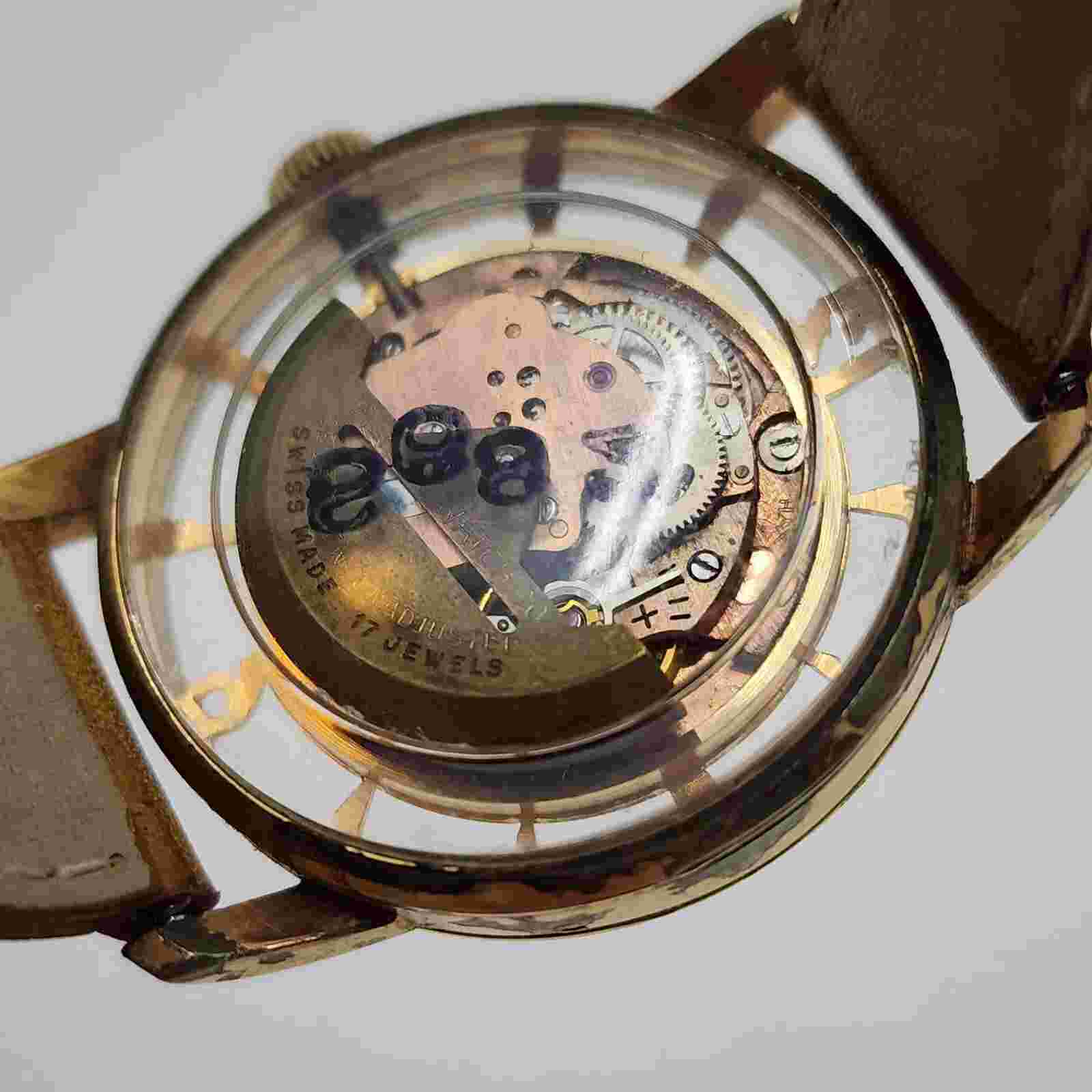 Vintage Alpha Swiss Made Automatic Skeleton See Through Watch New Band