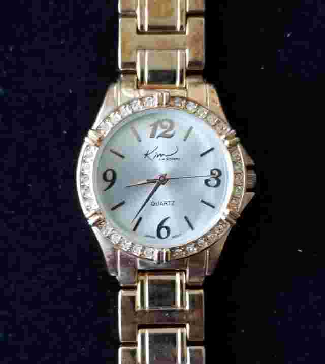 Kim Rogers Rose Gold Tone  Watch Crystal Bezel Link Band 6.25" Max Size New Batt