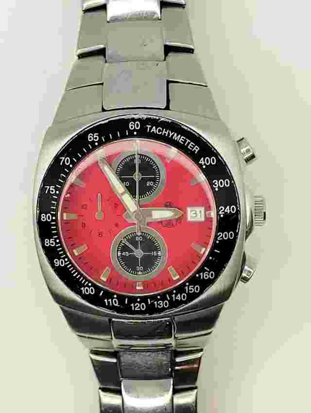 Mens S.U.G. 1883 Chronograph Tachymeter Sub Dials Speed Racer Quartz Red Watch