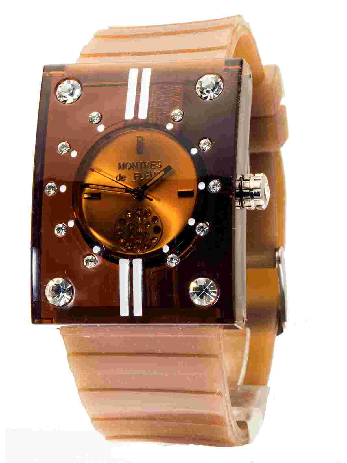 MONTRES de FLEUR:WOMEN'S SILICON RUBBER BAND RECTANGLE CASE ANALOG WATCH