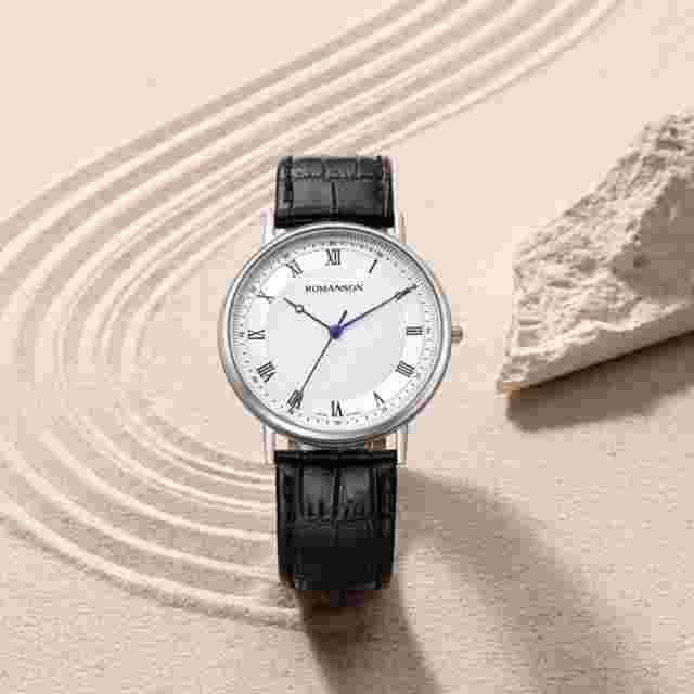 Romanson Kyros Classic Slim Leather wristwatch RWTLMM2B2003WHBK0