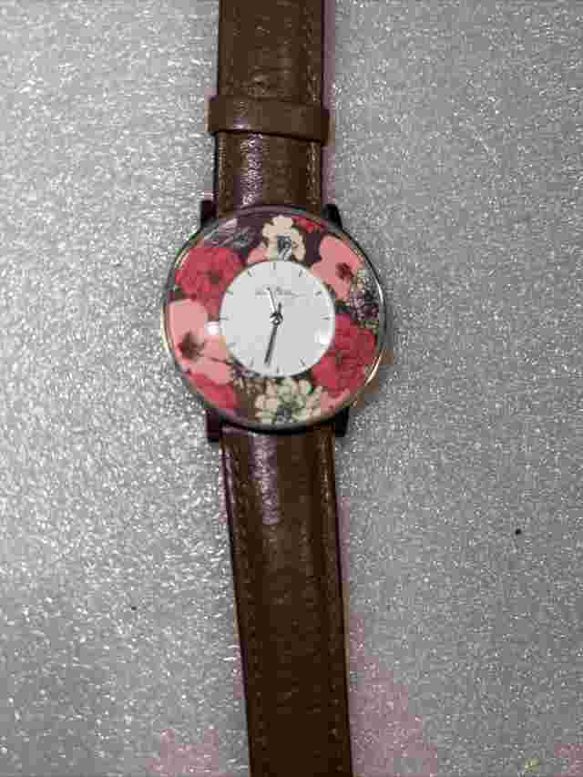 Vera Bradley Watch Women Silver Tone Brown  Band Floral Dial Needs Battery