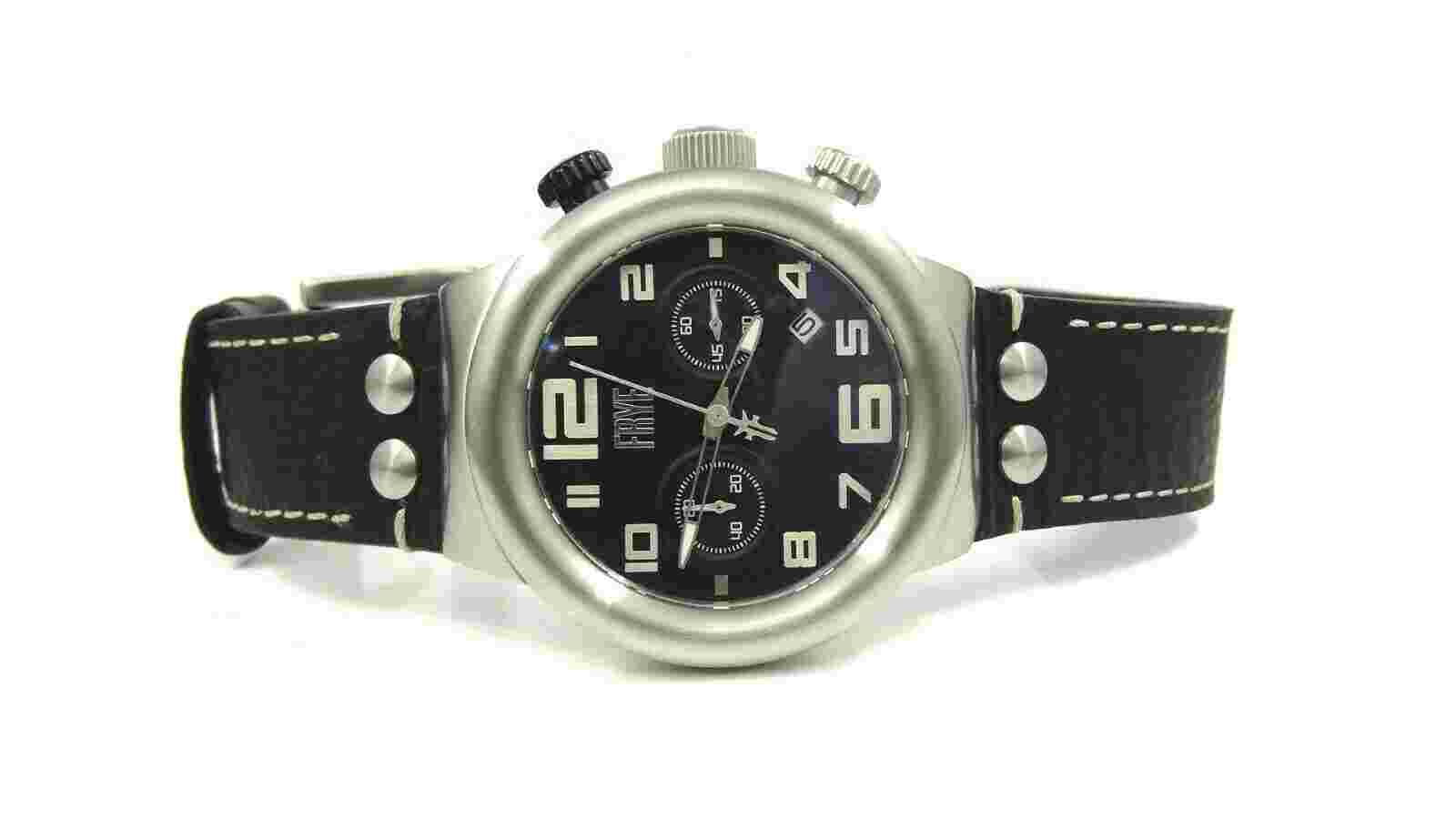 Frye 245689CST Chronograph Black Leather Strap Sapphire Crystal Men's Watch