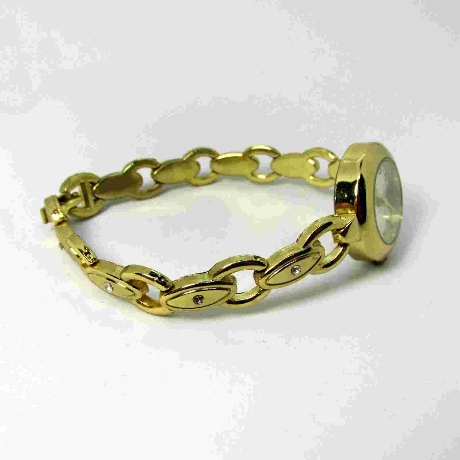 Vtg HABAND WOMEN'S GOLD TONE Chain LInk Crystal Accented Watch New Battery