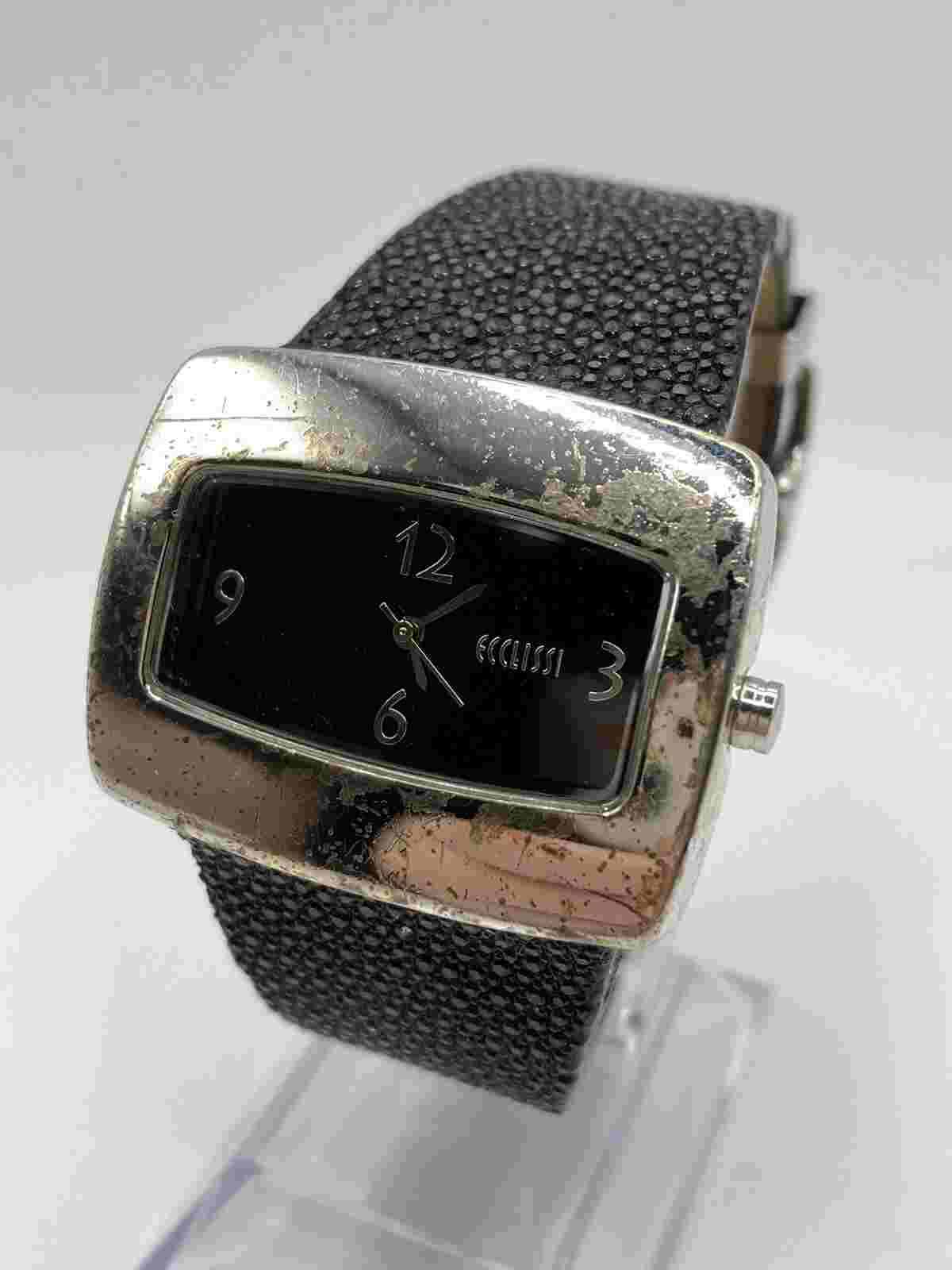 Vintage Ecclissi Sterling Silver 925 Stingray Leather Band Watch New Batt