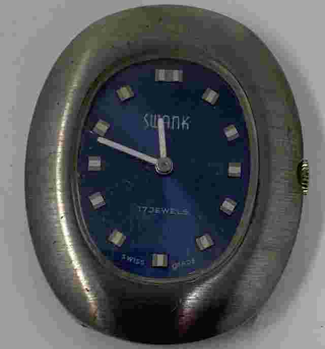 VINTAGE MID CENTURY MODERN STAINLESS SWANK WIND UP WRISTWATCH  SWISS