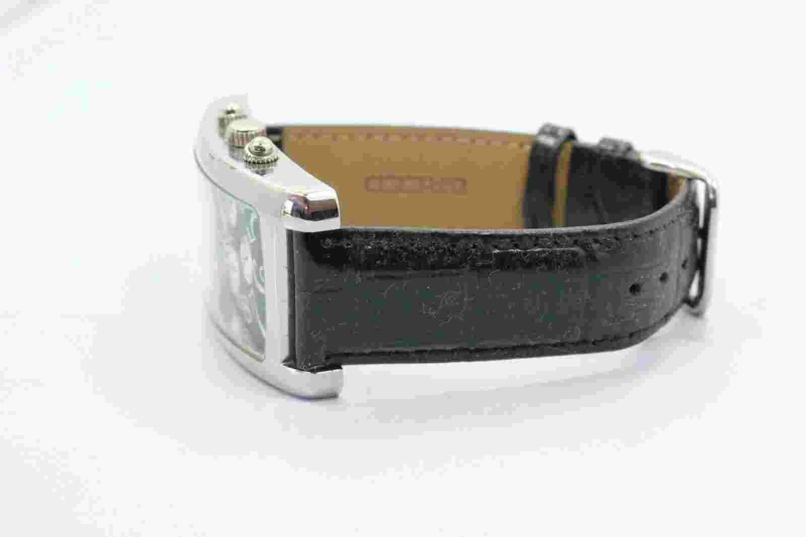 Men's BREED Silver Tone Black Leather Strap Easy Reader Chronograph Watch