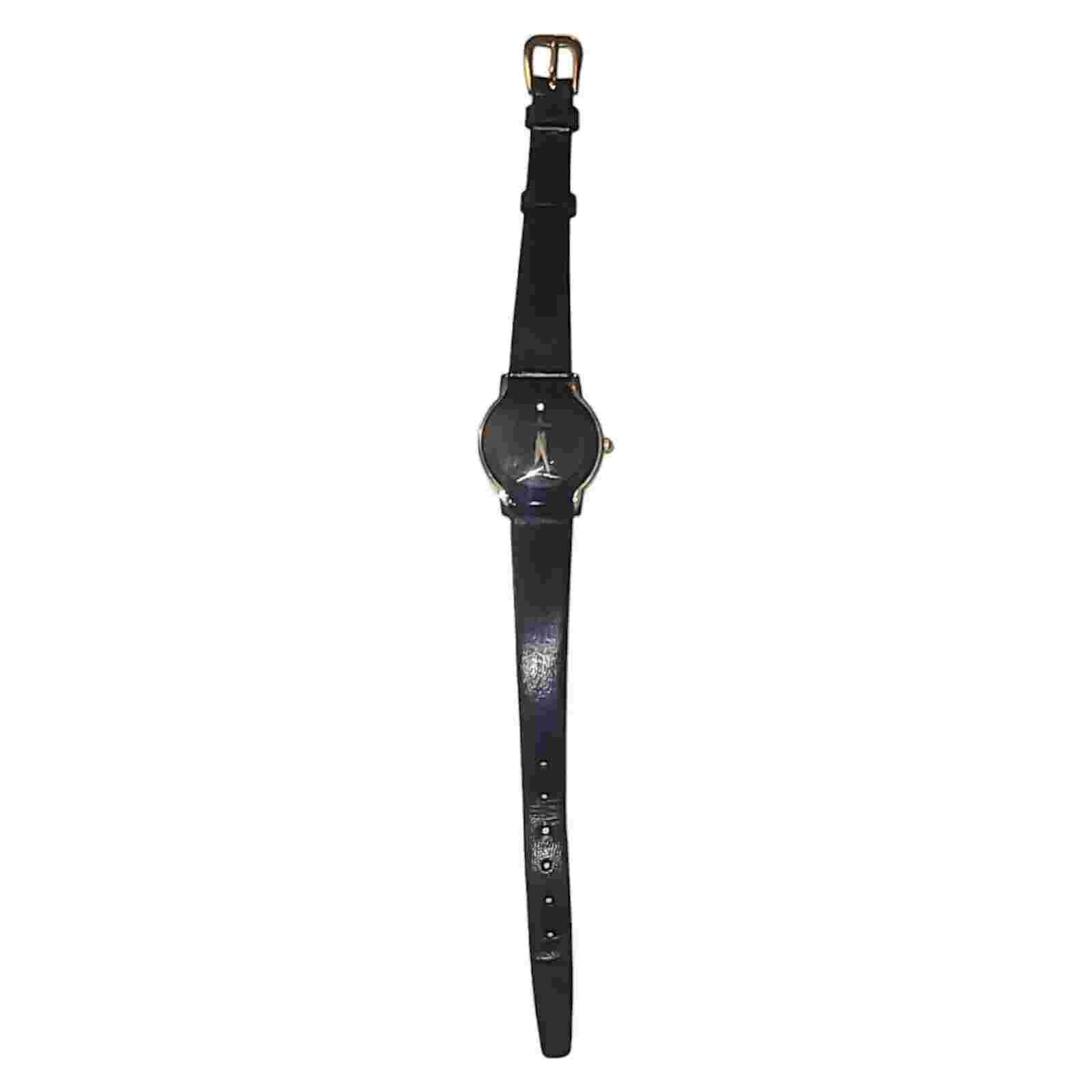 Le Chateau Womens DAIMOND 18k Gold Plated Watch Black Leather *Needs Battery