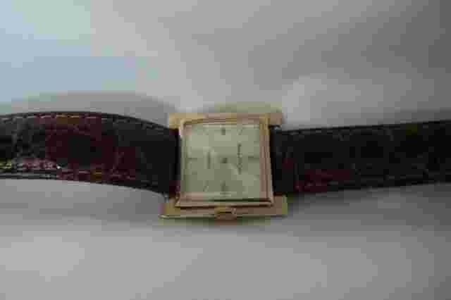 Rare Solid 14kt 1960's Gents "Germinal Voltaire" Square Wristwatch