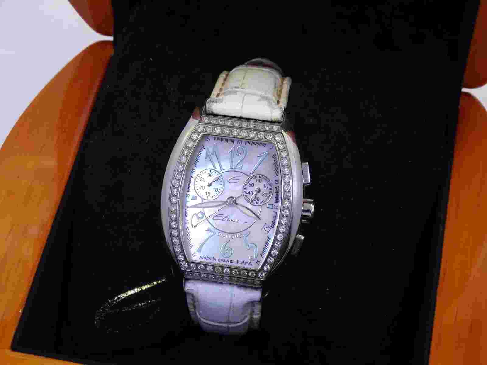 ELINI The New Yorker Diamond Bezel Mother of Pearl Chronograph Dial Watch DD-617