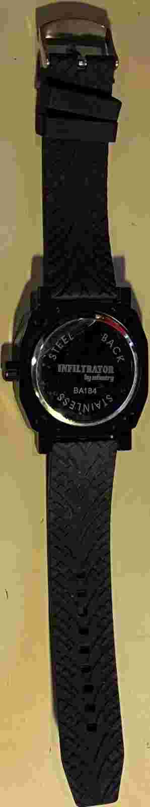 Infiltrator Infantry Watch Men's Black Stainless Steel Rubber Band BA184 1.75"