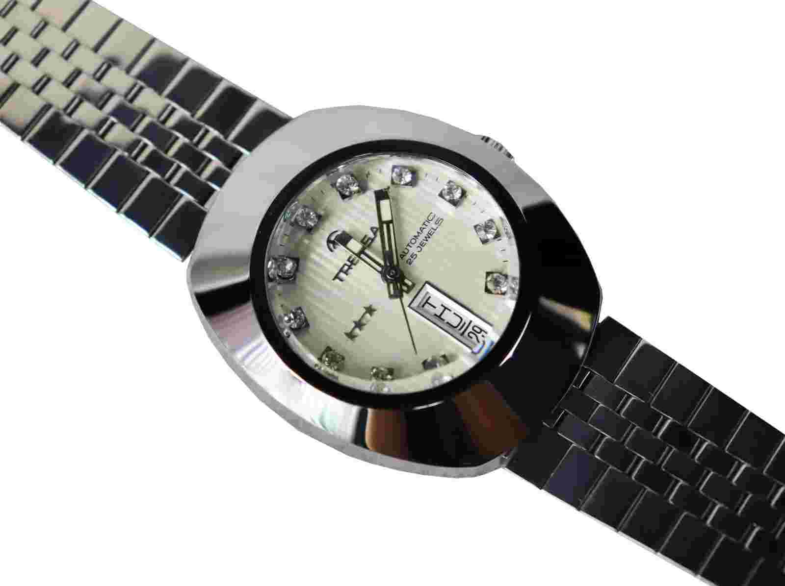 1970S RETRO VINTAGE TRESSA MEN'S WATCH, AUTOMATIC, 25 JEWEL DAY-DATE, BEIGE DIAL