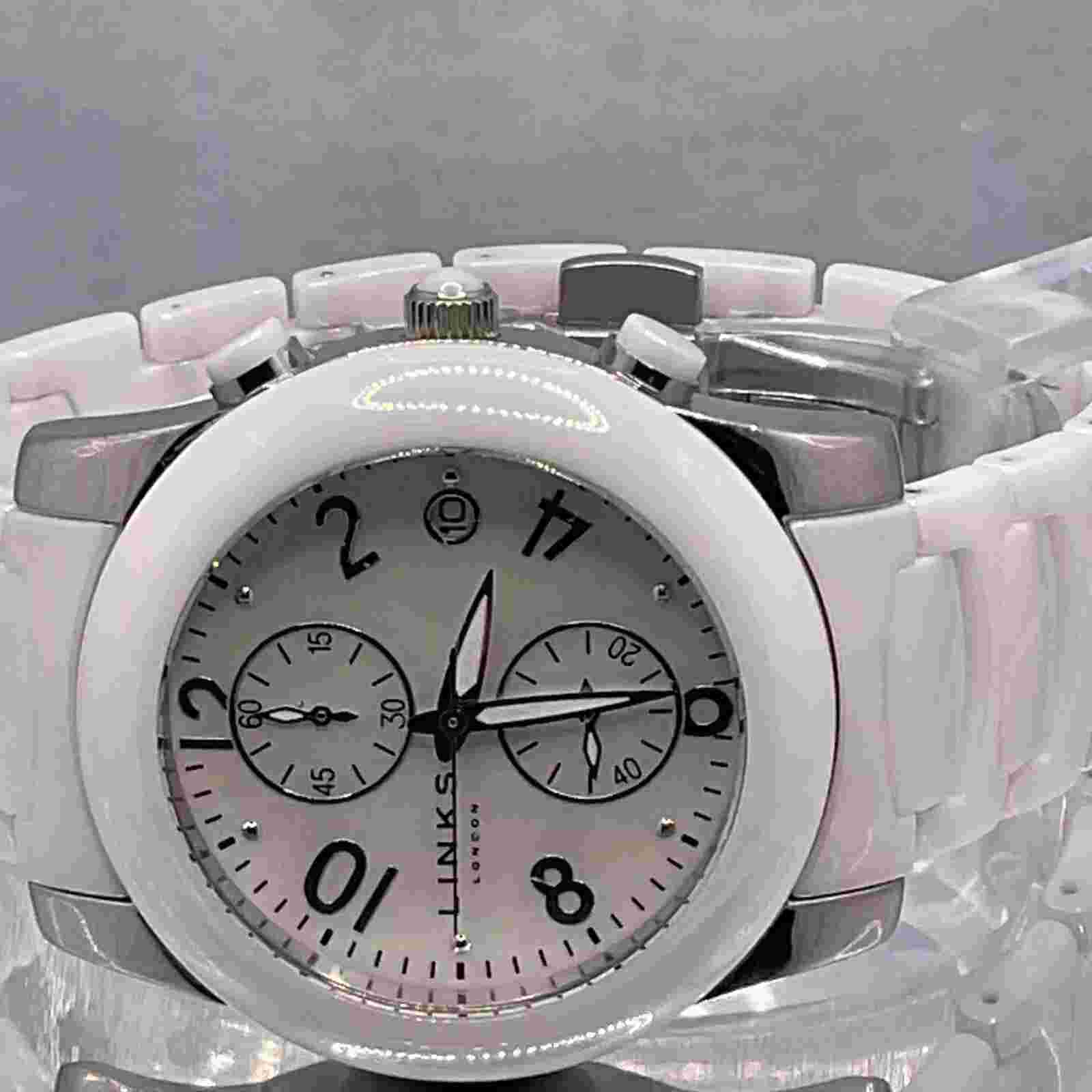 Links of London White Chronograph Ceramic Watch 6030.0382, Unisex. New Battery.