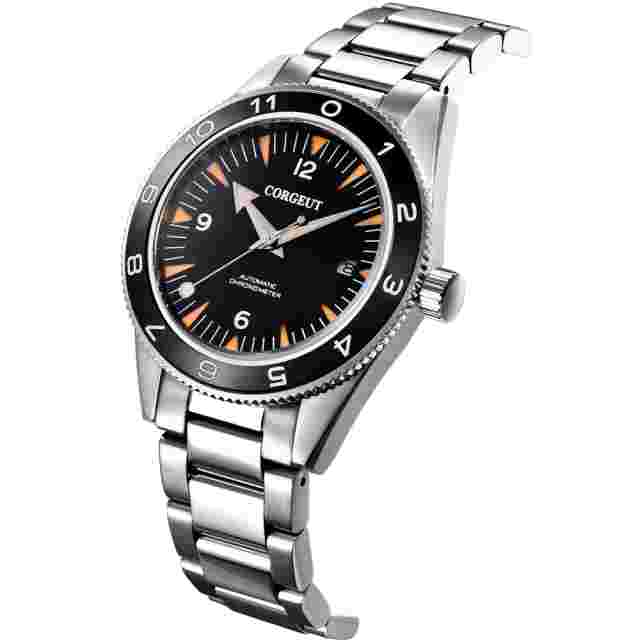 41mm Corgeut Automatic mens watch black ceramic bezel sapphire glass Steel band