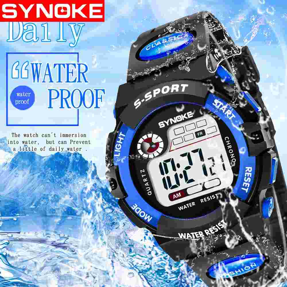 SYNOKE Waterproof Digital Wristwatch LED Alarm Stopwatches For Kids US Best Gift