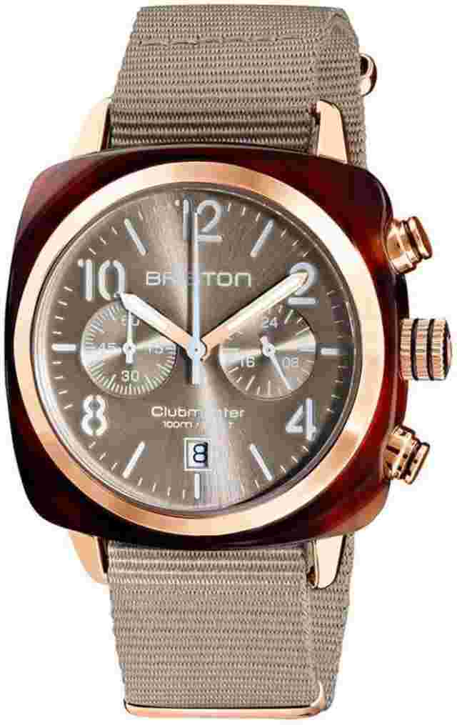 Briston Clubmaster Classic Chronograph 40mm Gold Acetate Grey Dial Grey NATO Str