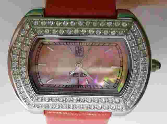 Victoria Wieck Pink Leather & Crystal Quartz Wrist Watch Stainless Steel B5838