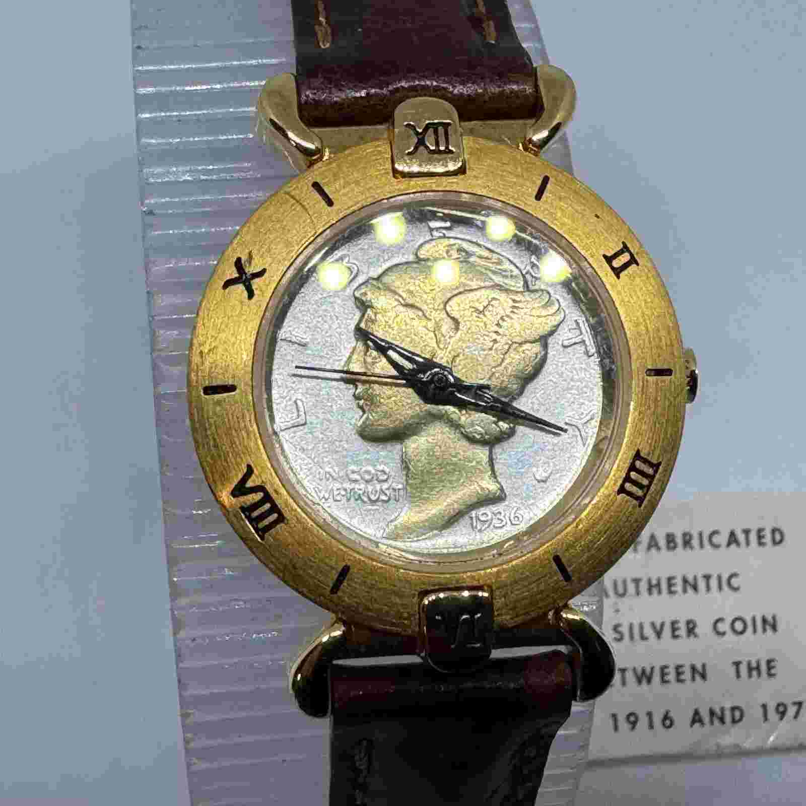 Unused Brittania Vintage US Silver Coin Quartz Watch Women Gold Tone New Battery
