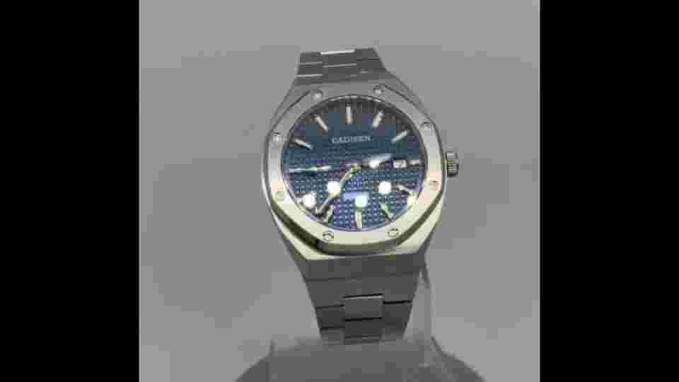 Cadisen 42mm Mens Auto SS Watch NH35, Sapphire, 100m WR, Waffle Dial