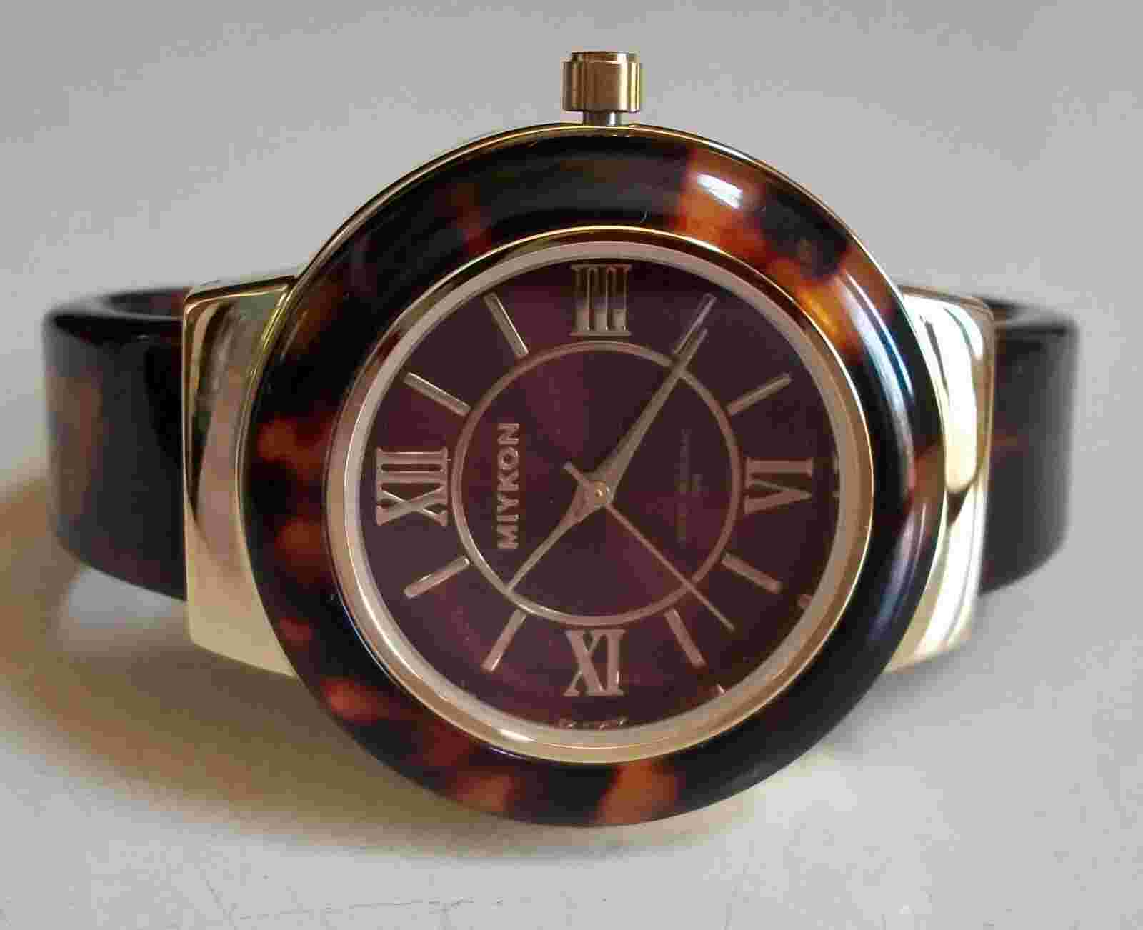 TORTOISE SHELL & GOLD FINISH WOMEN'S BANGLE CUFF FASHION DRESSY CASUAL WATCH