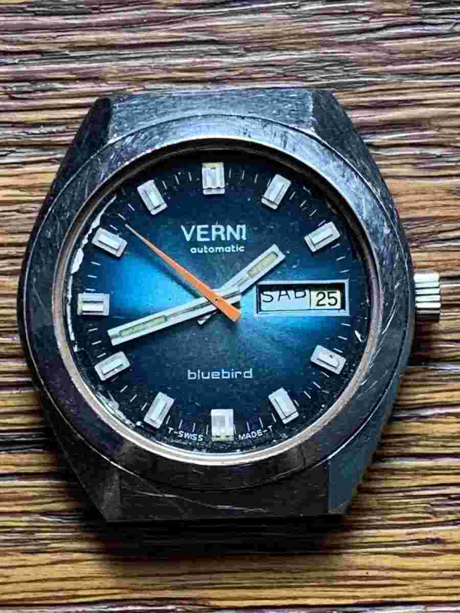 Verni Bluebird Blue Green Orange Hand Gents Mens Automatic Watch Vintage AS 2066