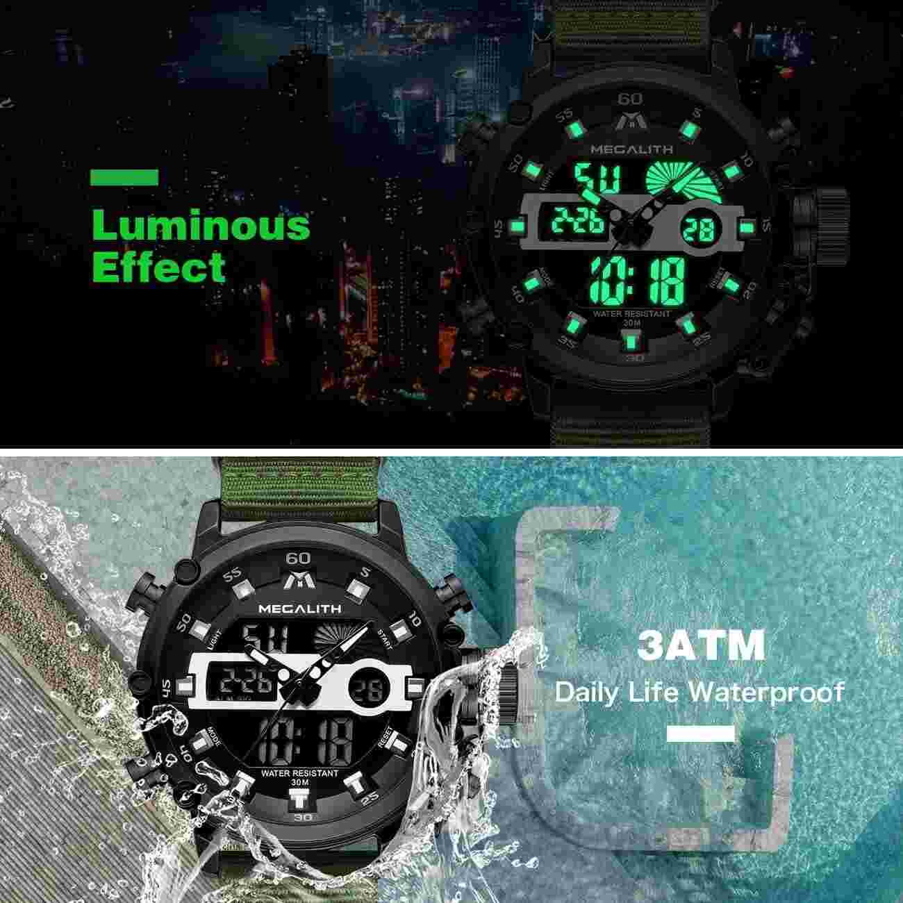 Mens Watches with Nylon Waterproof Digital Military Sport Tactical Multifunct...