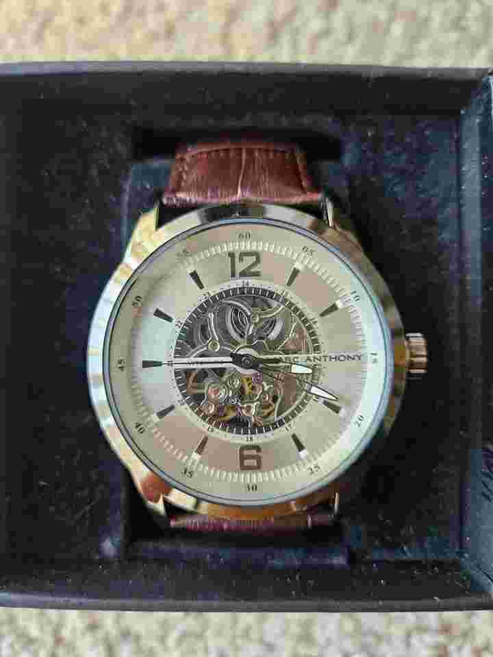 Marc Anthony Men FMDMA534 Skeleton Brown Leather 50mm Automatic Analog Watch 8"