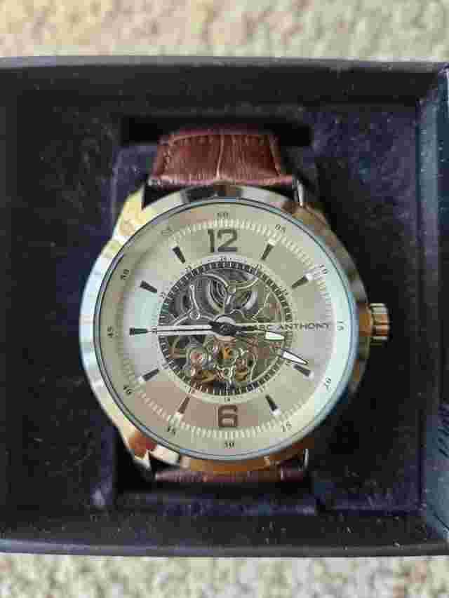 Marc Anthony Men FMDMA534 Skeleton Brown Leather 50mm Automatic Analog Watch 8"