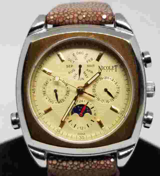 FARW286 Nicolet 1886 Automatic Calendar Wrist Watch, 21 Jewels, Working.