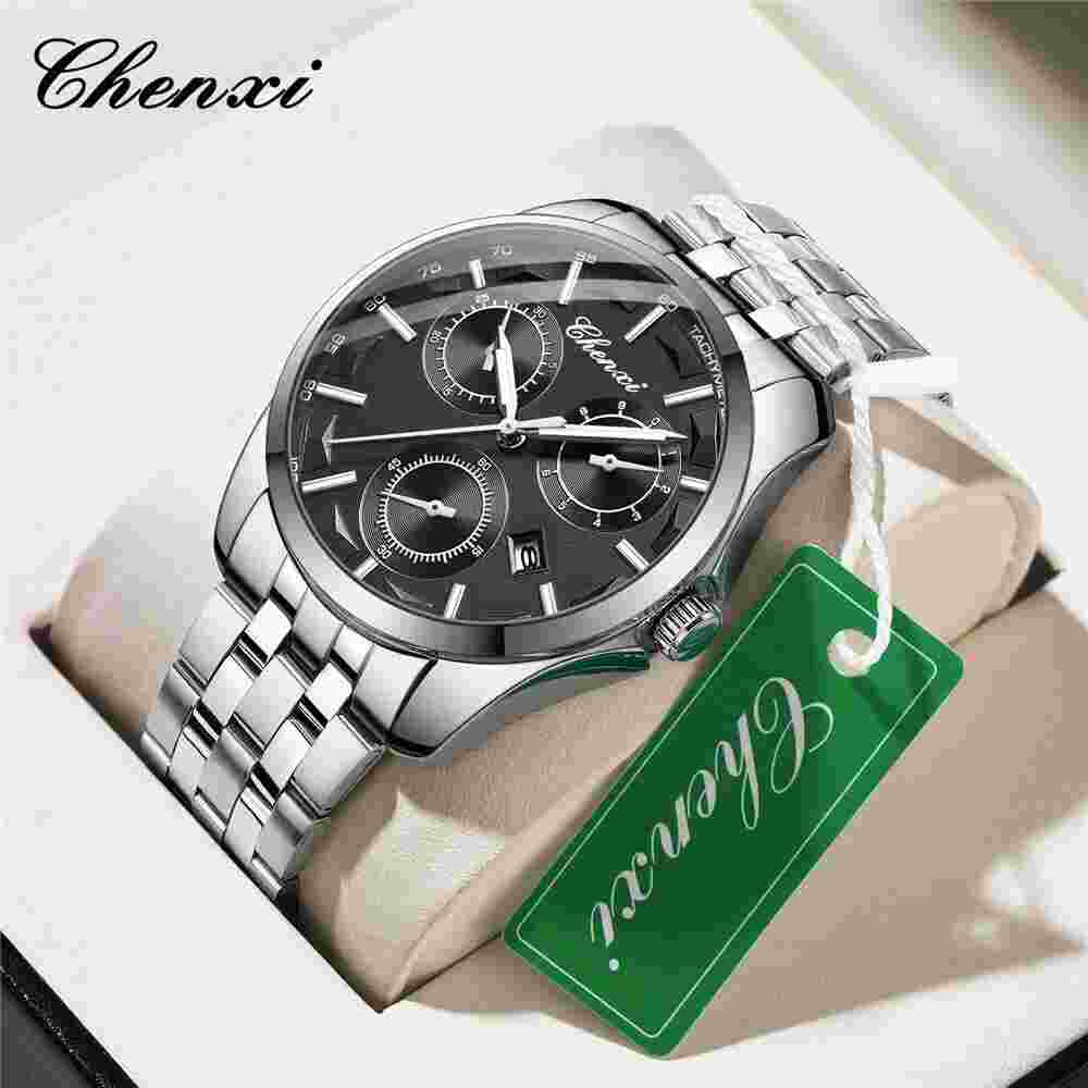 CHENXI Men Quartz Watches Silver Steel Wristwach Luminous Poninter Male Watches