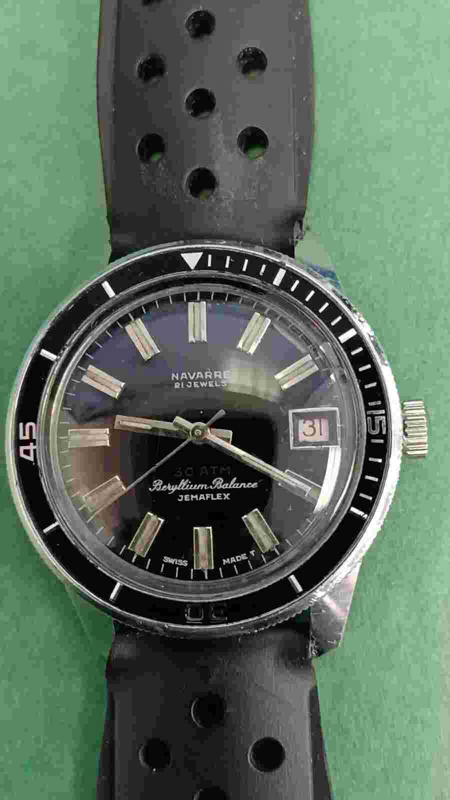 1960's Rare NAVARRE Beryllium Balance Jemaflex 30ATM Men's Bathyscaphe Style Vtg