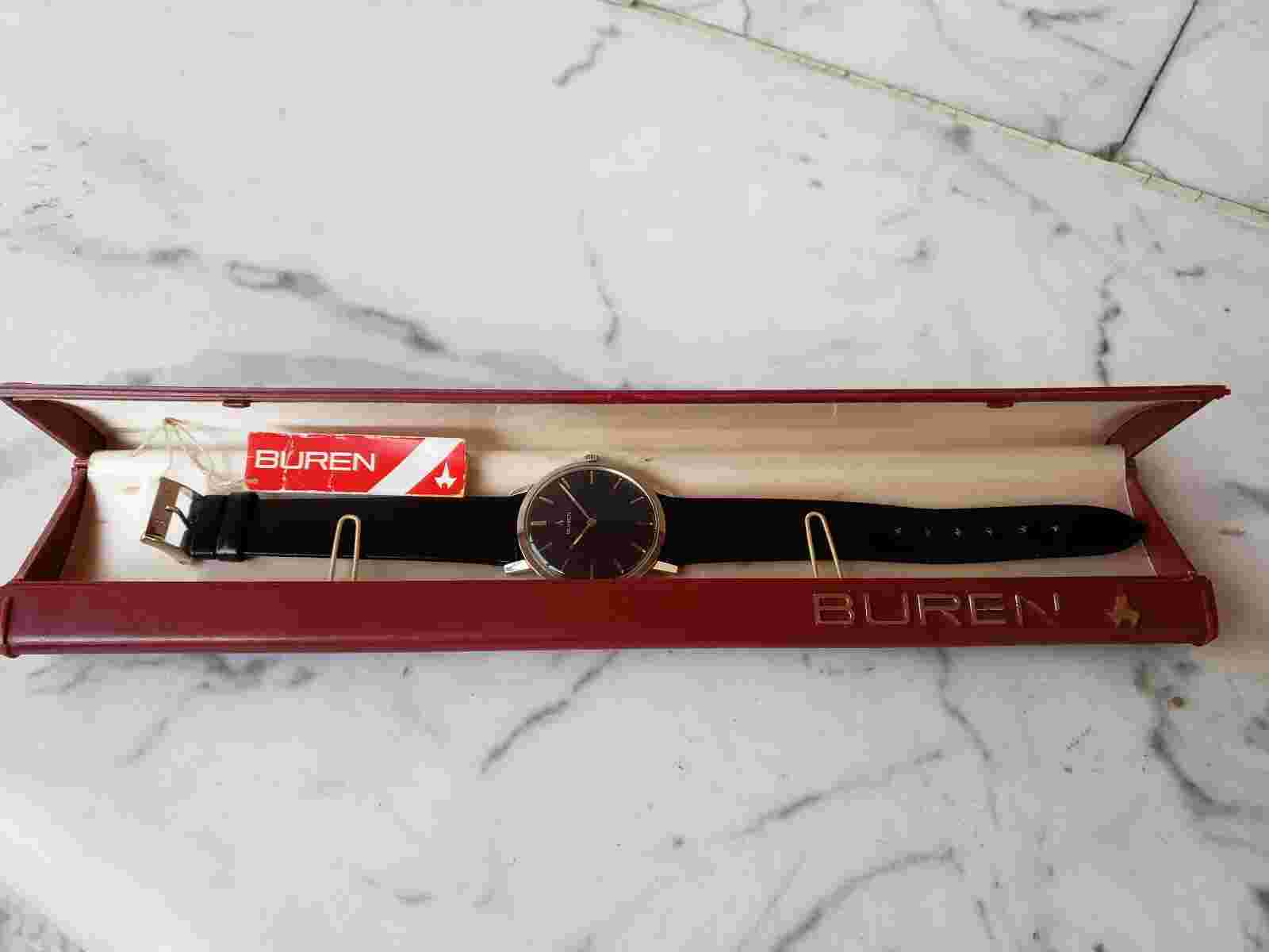 VINTAGE BUREN STAINLESS STEEL MECHANICAL MENS WATCH IN BOX