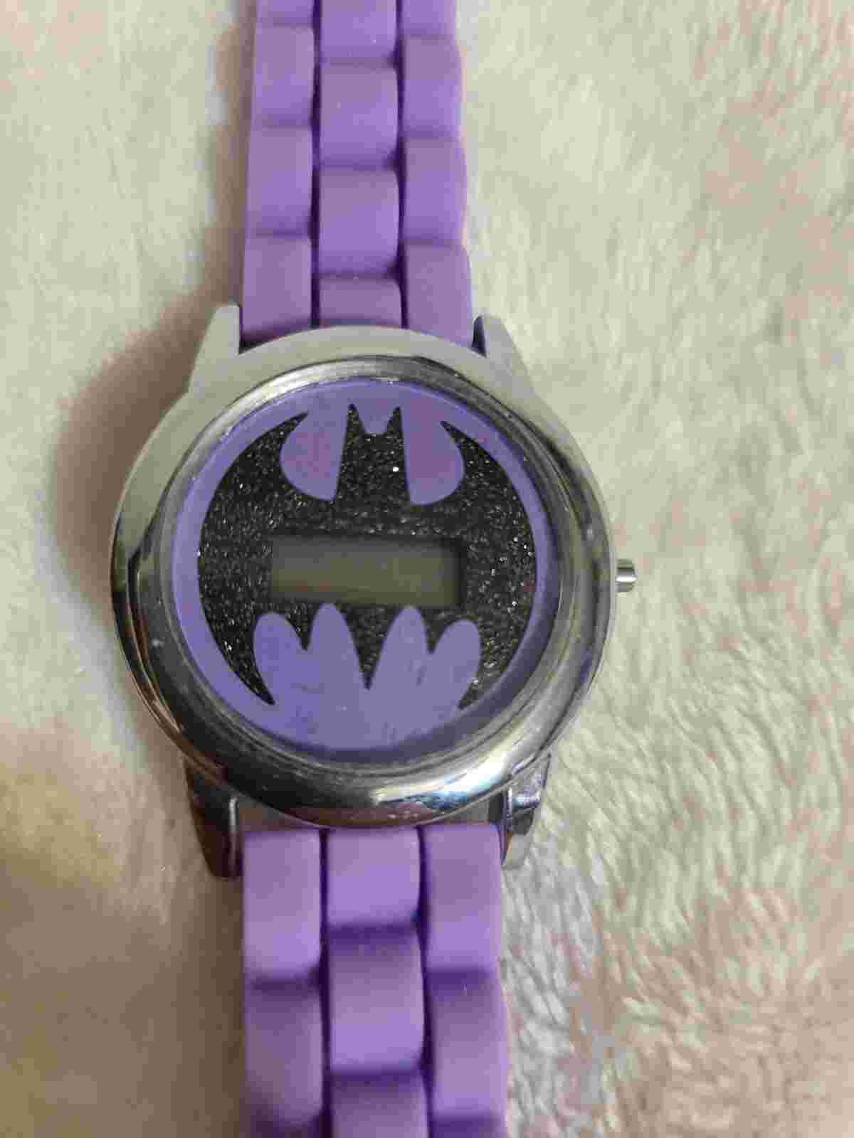 Girls Batman Light Purple Digital LCD Watch, Rubber Buckle Band