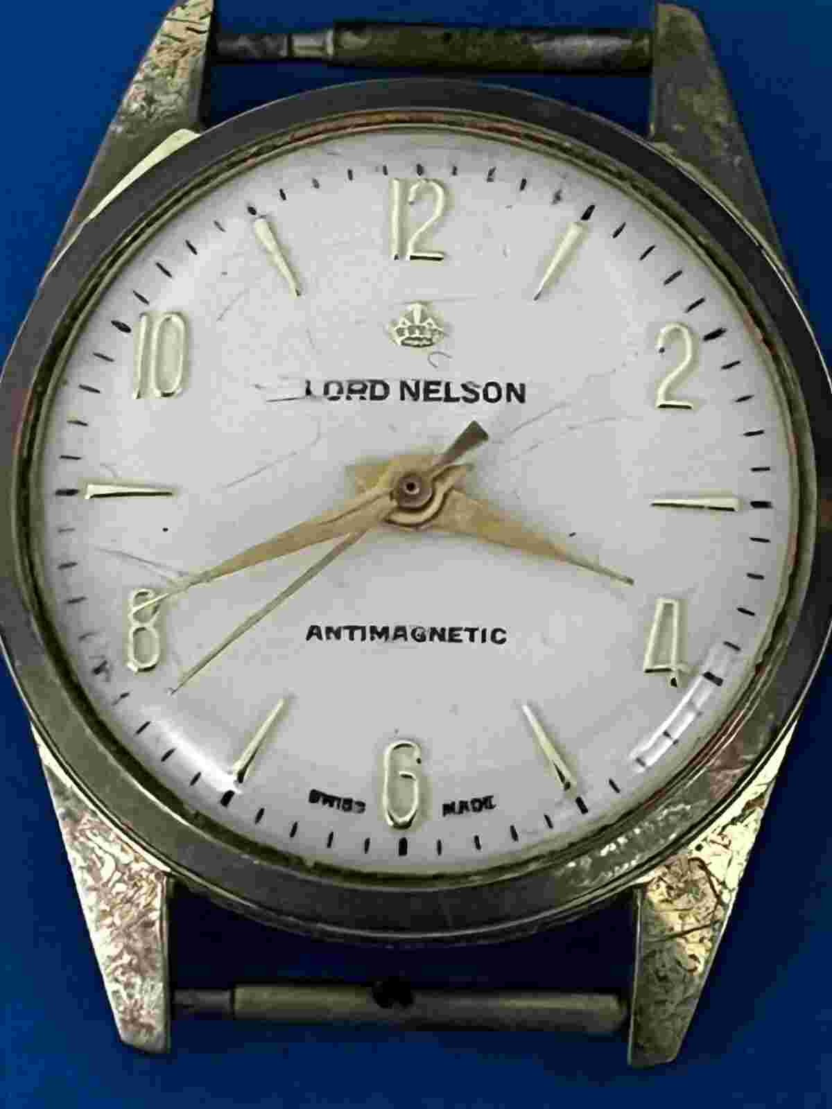 Lord Nelson gold tone with white dial mens vintage mechanical,wind up watch