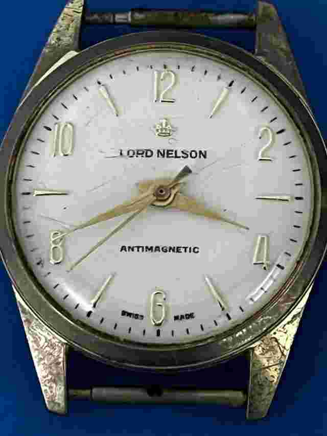 Lord Nelson gold tone with white dial mens vintage mechanical,wind up watch