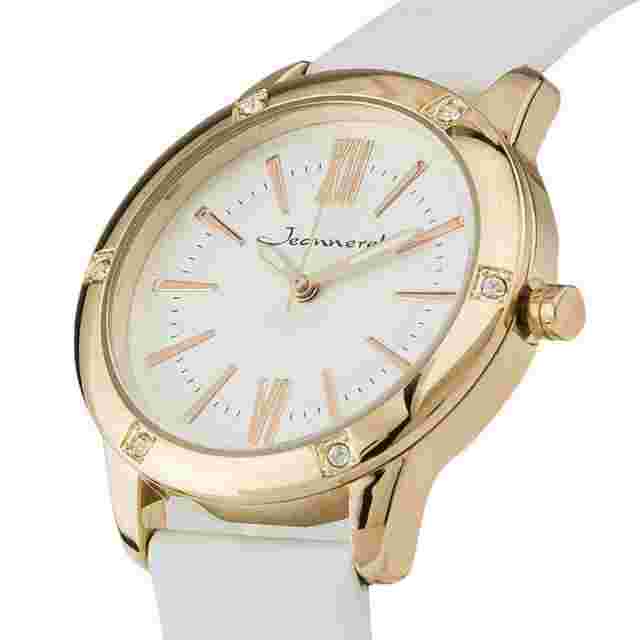 NEW Jeanneret 15094 Women's Lady Bird Crystal Accent White Strap Rose Gold Watch