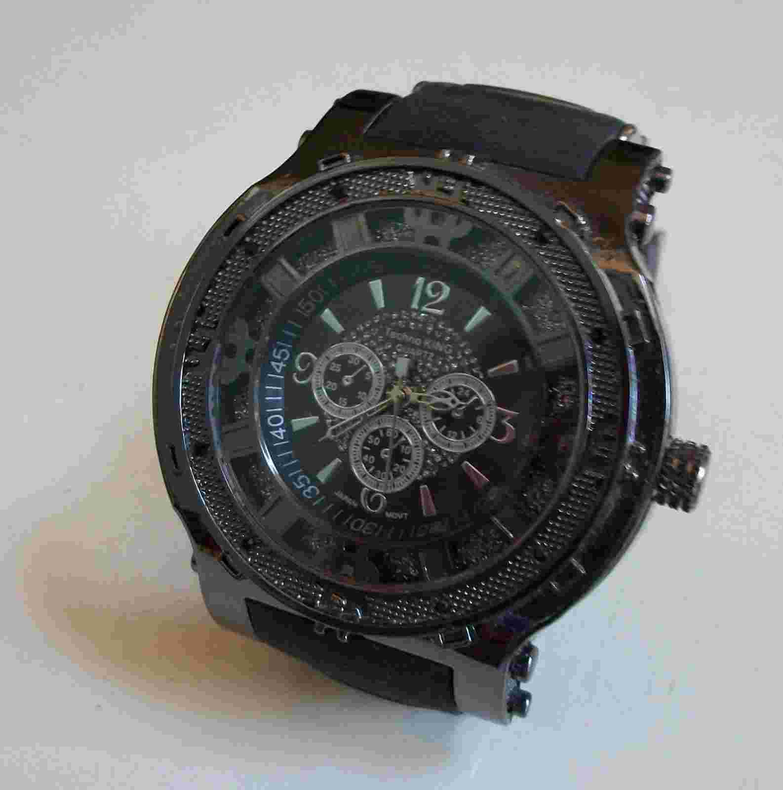 MEN'S HEMATITE BLACK & SILVER SILICONE BAND FASHION CASUAL HIP HOP WATCH