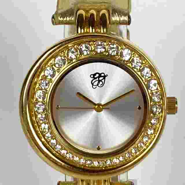 Elizabeth Taylor Watch Women Gold Tone Pave Bezel Bling Asymmetric New Batt 9"