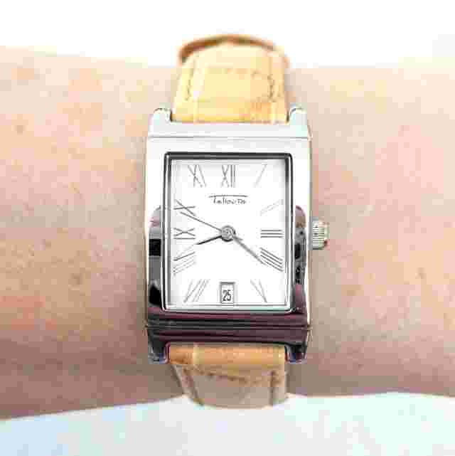 Talbots Square Face Tan Embossed Leather Watch Needs Battery 6" - 7.5"