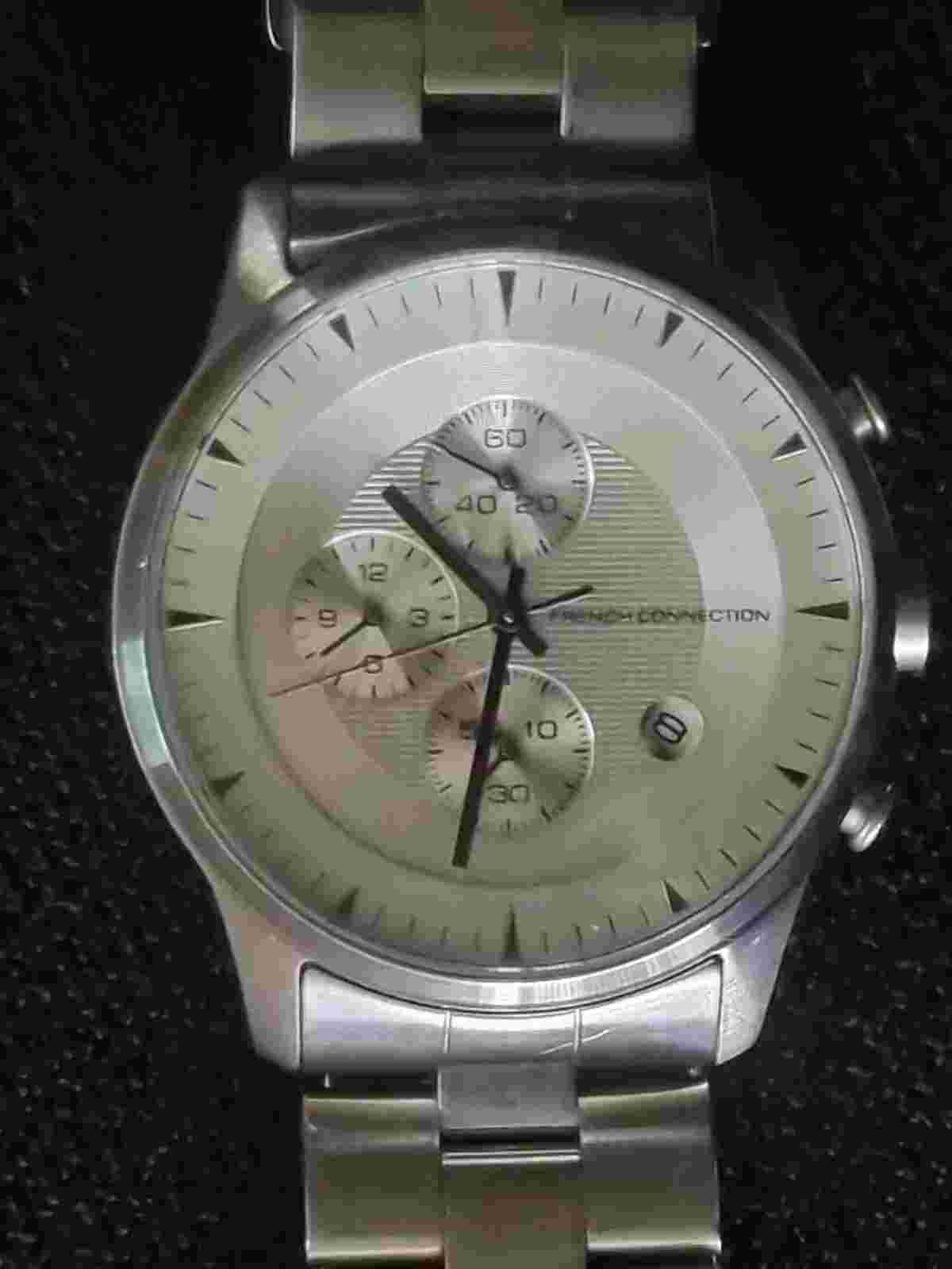 FRENCH CONNECTION CHRONOGRAPH WATCH SAMPLE RARE SILVER GREY DIAL STAINLESS STEEL