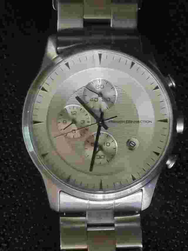 FRENCH CONNECTION CHRONOGRAPH WATCH SAMPLE RARE SILVER GREY DIAL STAINLESS STEEL