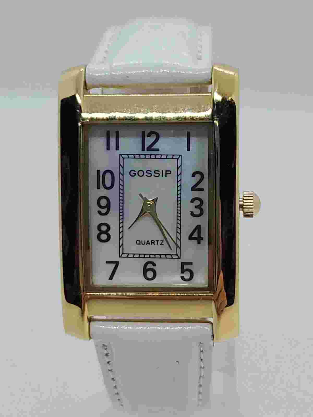 GOSSIP Ladies Quartz Watch Gold-Tone Genuine Leather White Croc Strap NWOT New