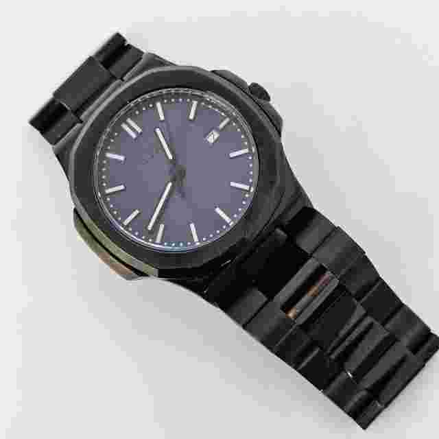 Men's BUREI Watch 40MM Black Blue Dial Black Case Bracelet 6" Wrist New Battery