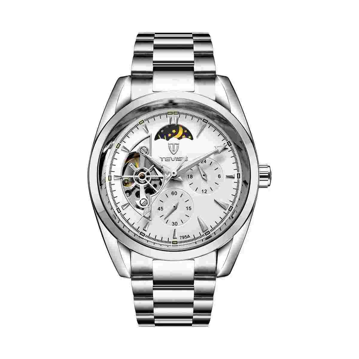 Tevise Mens Homage Automatic Mechanical Watch White Silver Smart Watches T795 UK