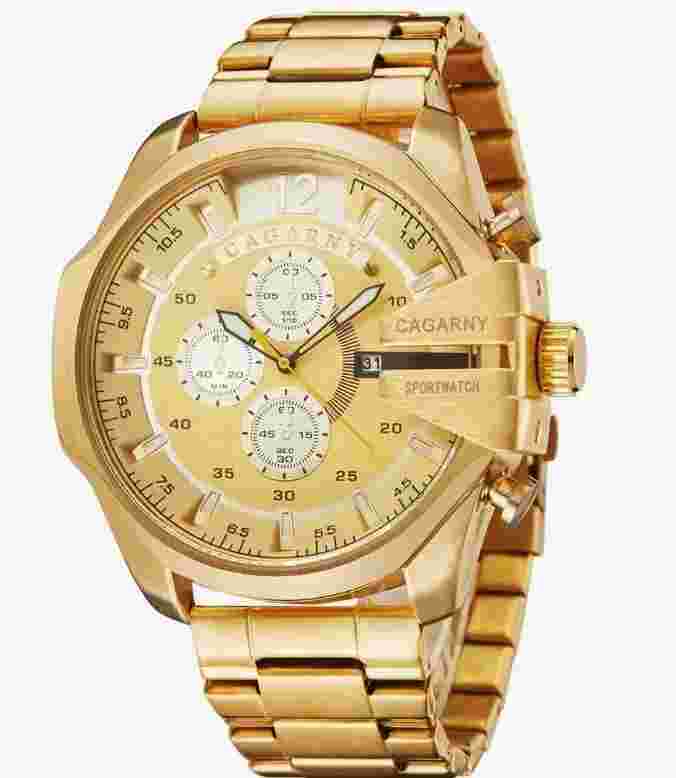 Men Stainless Steel Triple Dial Date Quartz Watch Metal Band Large Face Fashion