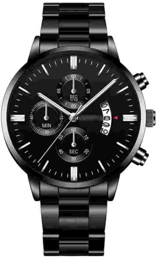 Men's Fashion Yolako Brand Wrist Watch Black with Metallic Band Stainless Steel
