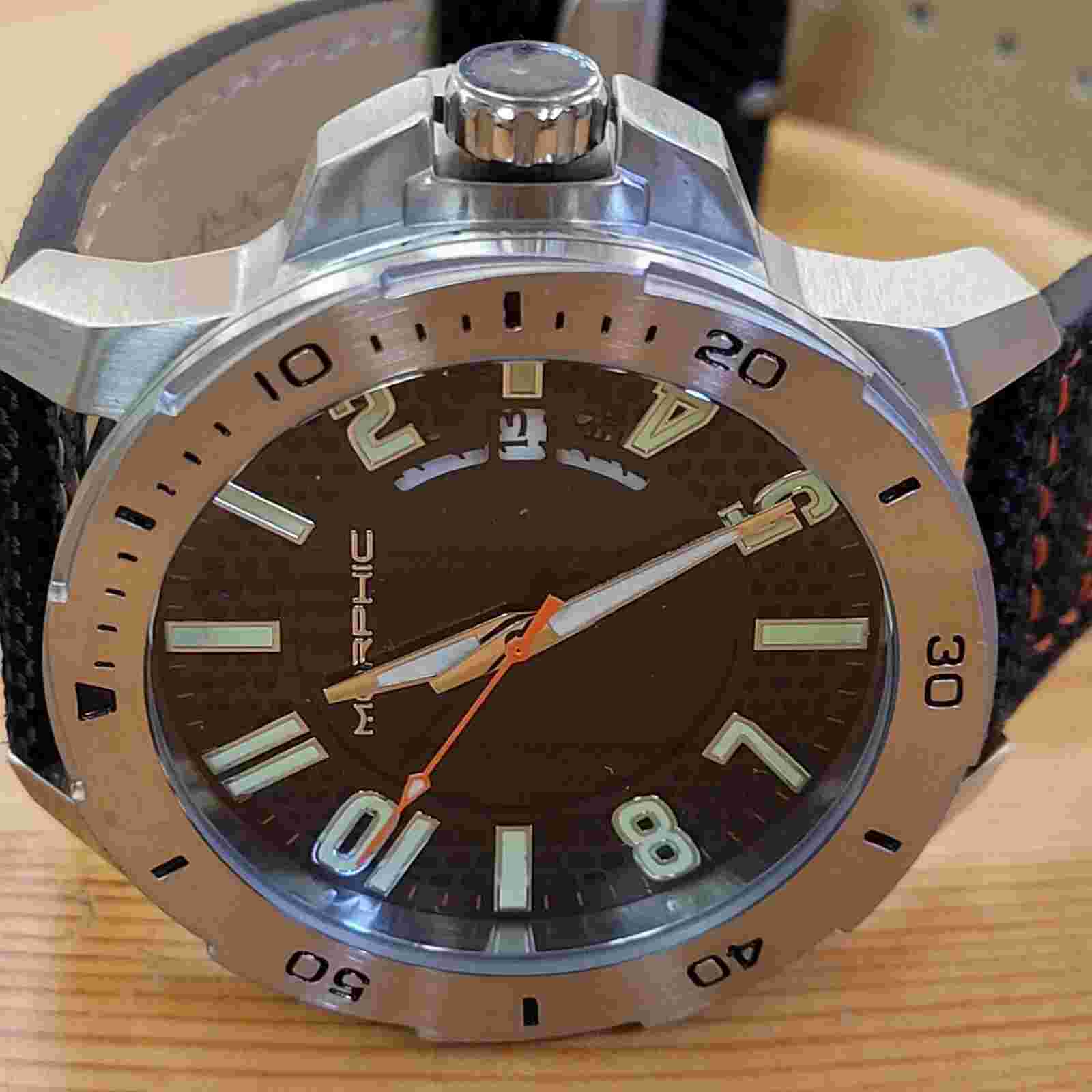Morphic M70 Series Canvas Overlaid Leather Band Watch with Date - MSRP $480